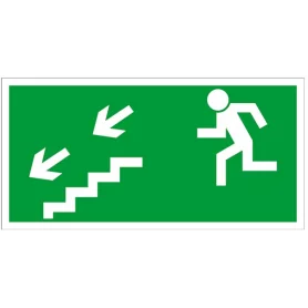 Znak kierunek do wyjścia drogi ewakuacji schodami w dół w lewo Z-7E