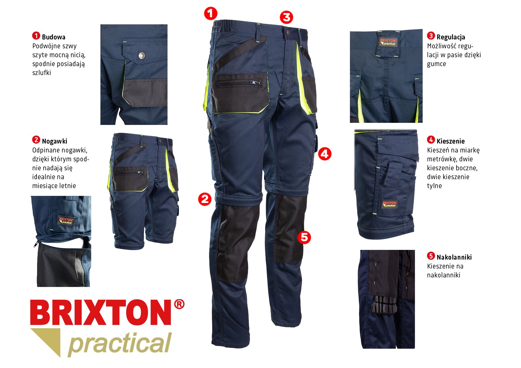 Specyfikacja spodnie roboczych Brixton Practical Polstar